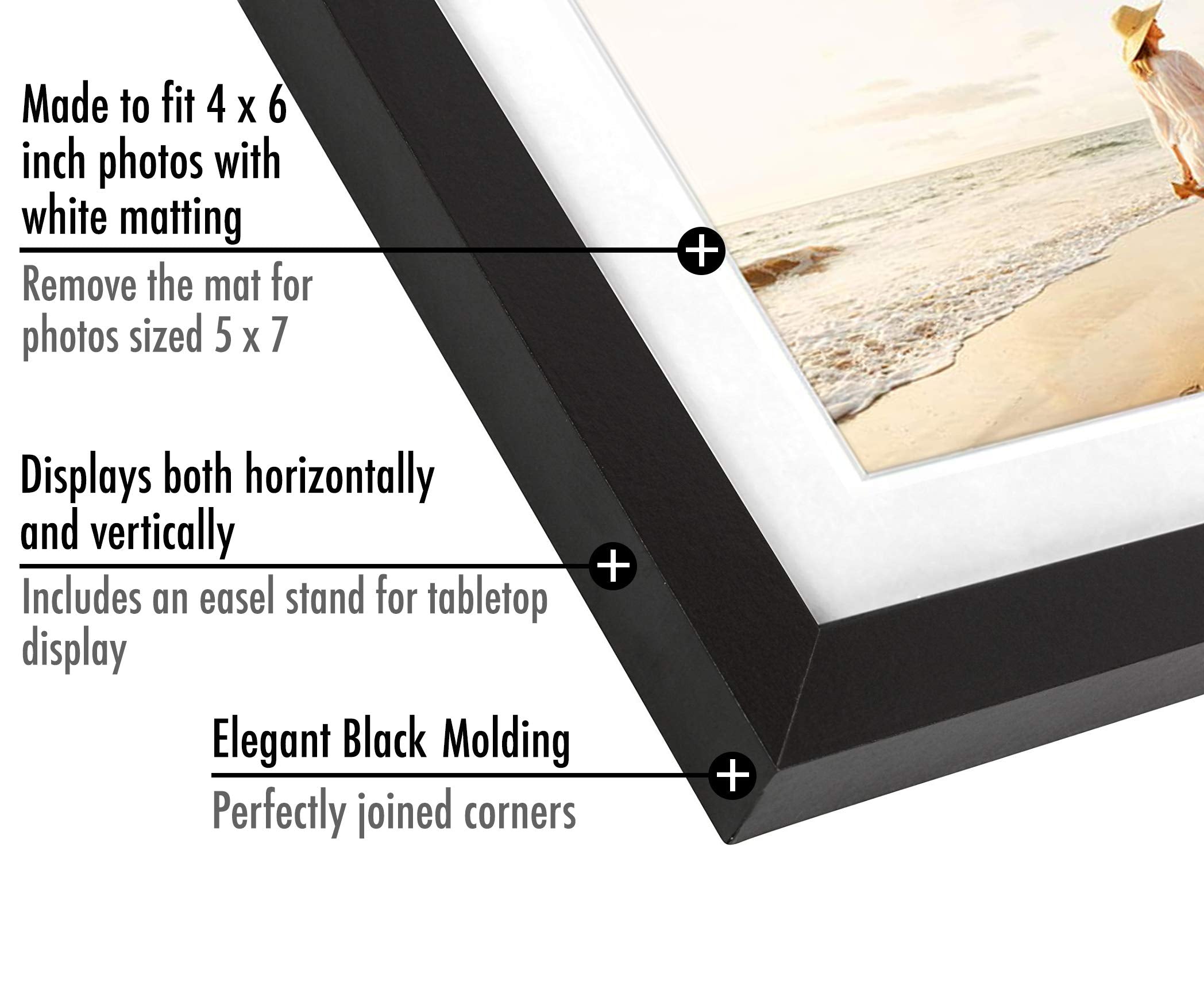 Americanflat 5x7 Picture Frame with Shatter-Resistant Glass - Set of 4 - Use as 4x6 Frame with Mat or Display 5x7 Photo Without